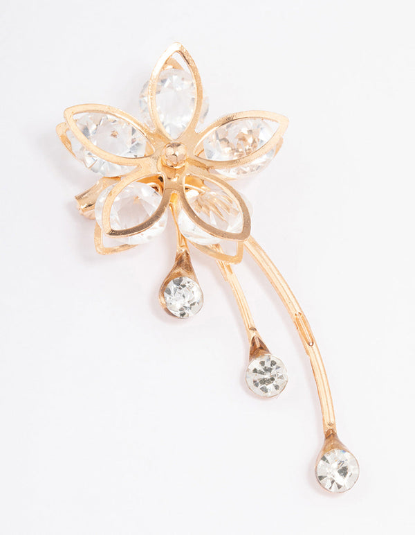 Gold Diamante Flower Brooch