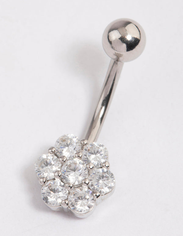 Surgical Steel Cubic Zirconia Chunky Flower Belly Ring