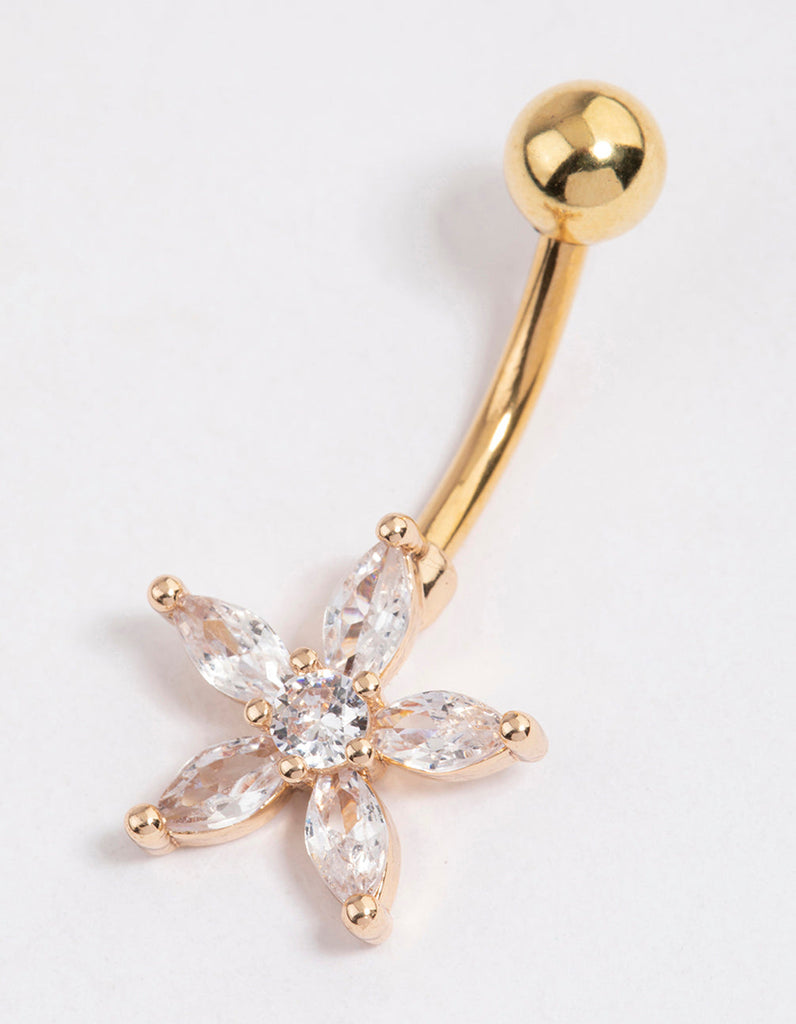 Gold Plated Surgical Steel Cubic Zirconia Daisy Belly Ring