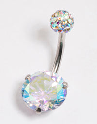Surgical Steel Cubic Zirconia Round Claw Belly Ring - link has visual effect only