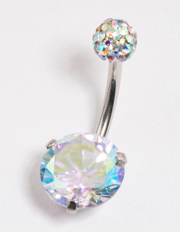 Surgical Steel Cubic Zirconia Round Claw Belly Ring