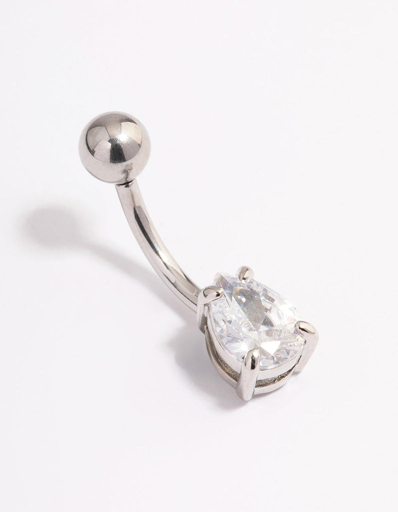 Surgical Steel Cubic Zirconia Pear Claw Belly Ring