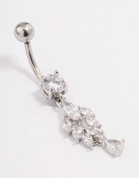 Surgical Steel Cubic Zirconia Tear Chain Belly Ring - link has visual effect only
