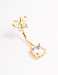 Gold Plated Surgical Steel Cubic Zirconia Butterfly Belly Ring - link has visual effect only