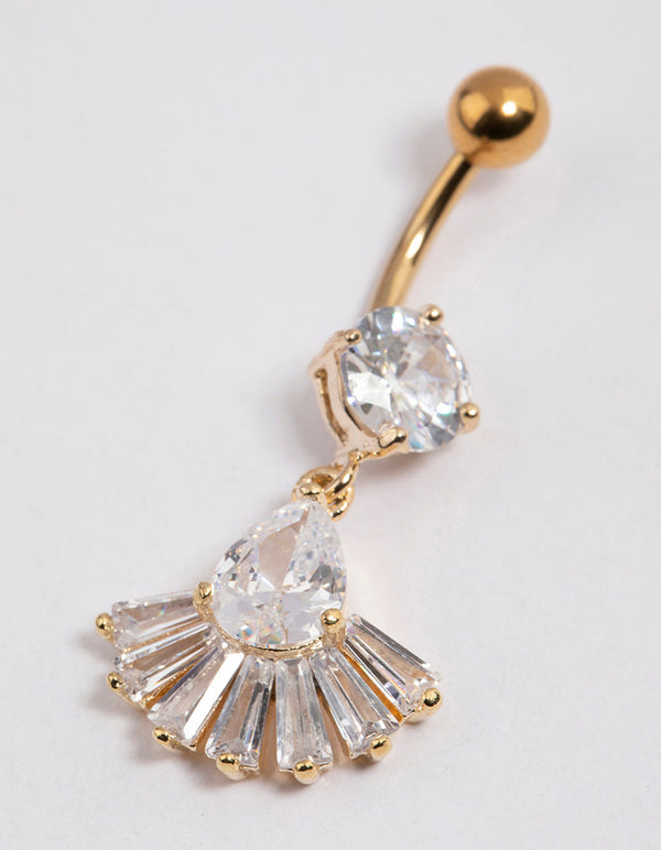 Gold Plated Surgical Steel Pear Fan Drop Belly Ring