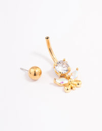 Gold Plated Surgical Steel Cubic Zirconia Butterfly Charm Belly Ring - link has visual effect only