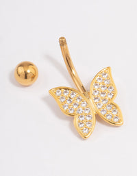 Gold Plated Surgical Steel Cubic Zirconia Statement Butterfly Belly Ring - link has visual effect only