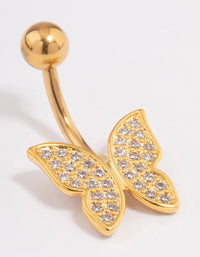 Gold Plated Surgical Steel Cubic Zirconia Statement Butterfly Belly Ring - link has visual effect only