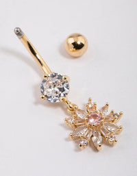 Gold Plated Surgical Steel Sunflower Charm Belly Ring - link has visual effect only