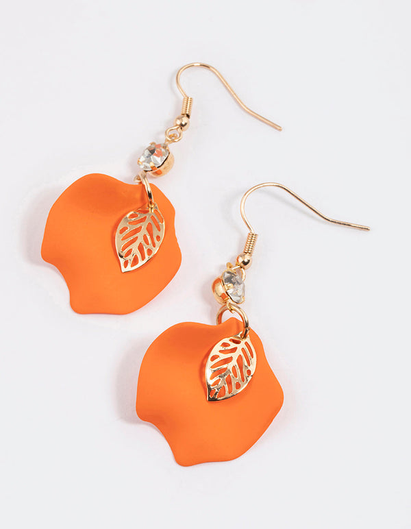 Orange Diamante Petal Drop Earrings