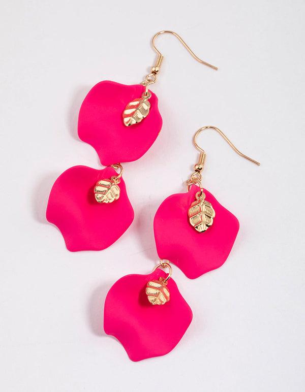 Pink Double Petal Drop Earrings