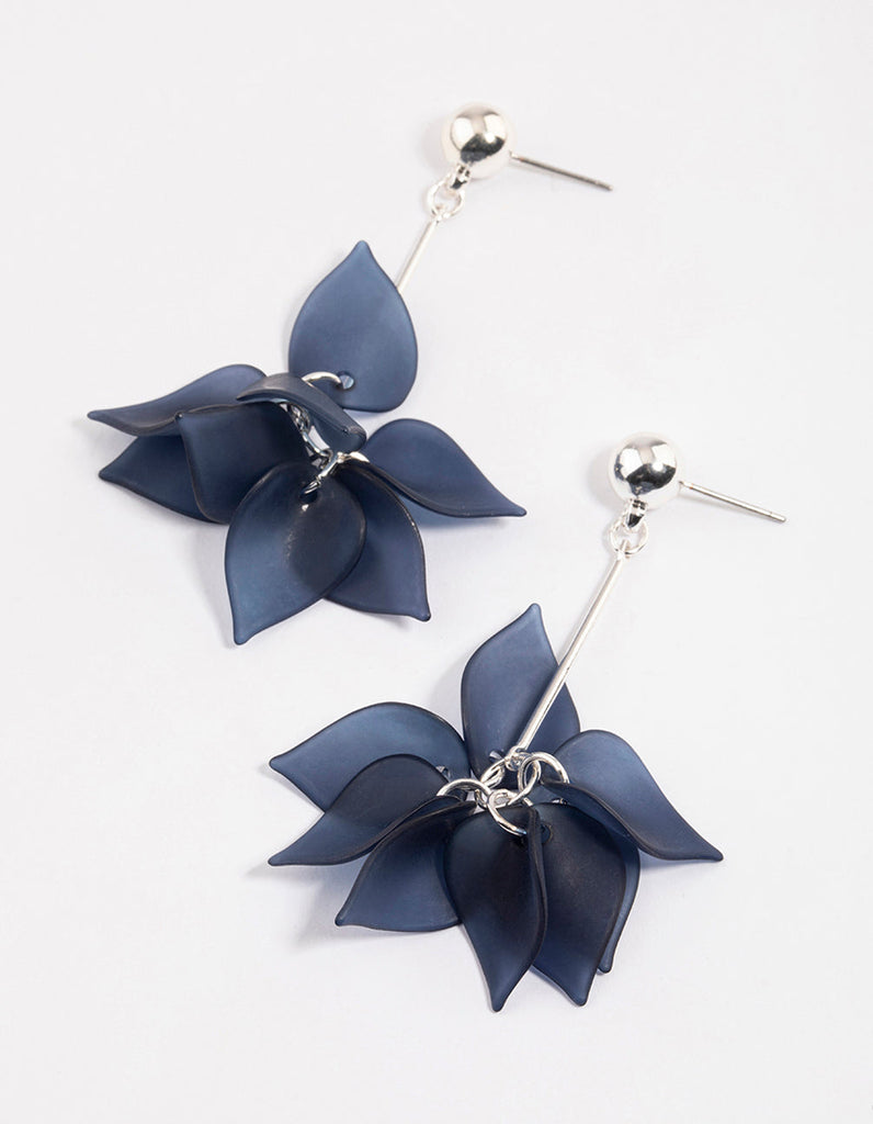 Blue Petal Stick Drop Earrings