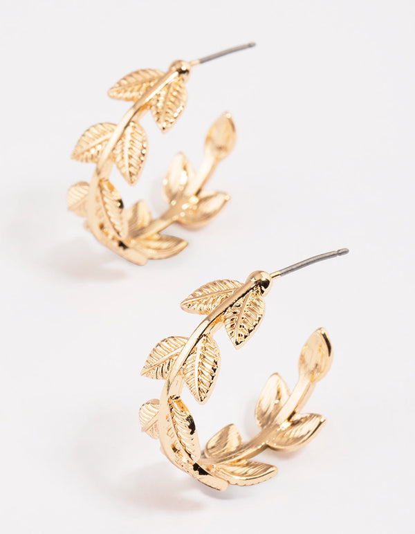 Gold Leaf Vine Hoop Earrings
