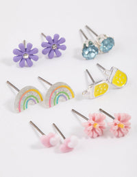 Kids Silver Rainbow Ice Cream Stud Earrings 6-Pack - link has visual effect only
