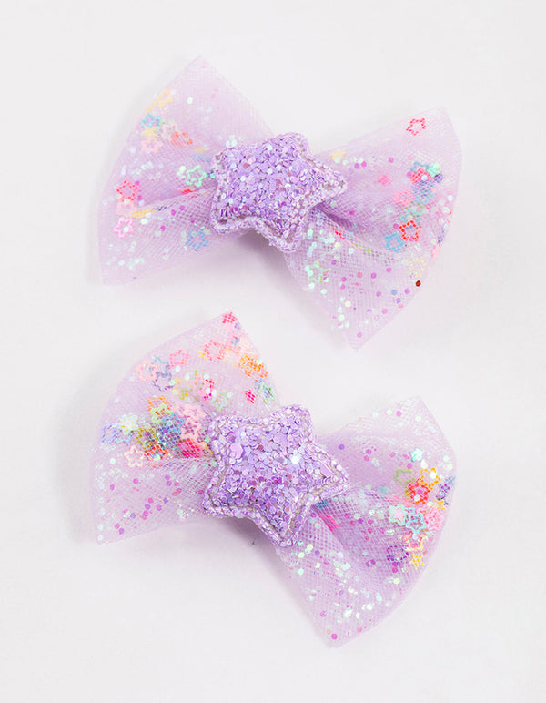 Kids Purple Star Bow Clips Pack