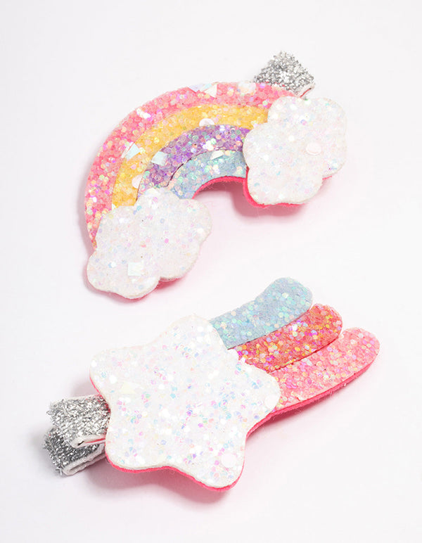 Kids Fabric Glitter Rainbow Hair Snaps Pack