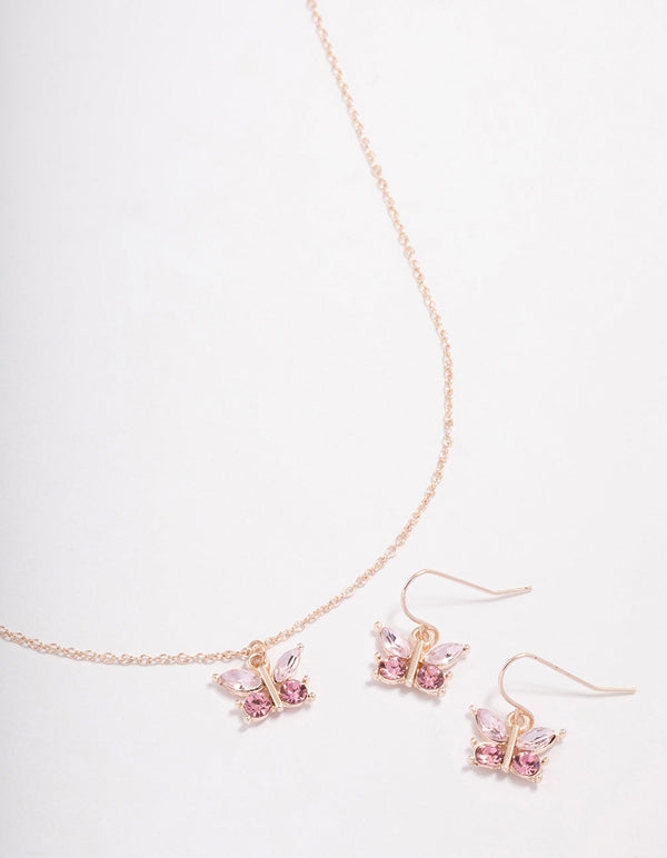 Rose Gold Diamante Butterfly Jewellery Set