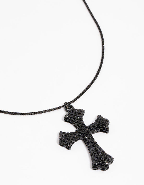 Coated Black Boxchain Large Diamante Cross Necklace