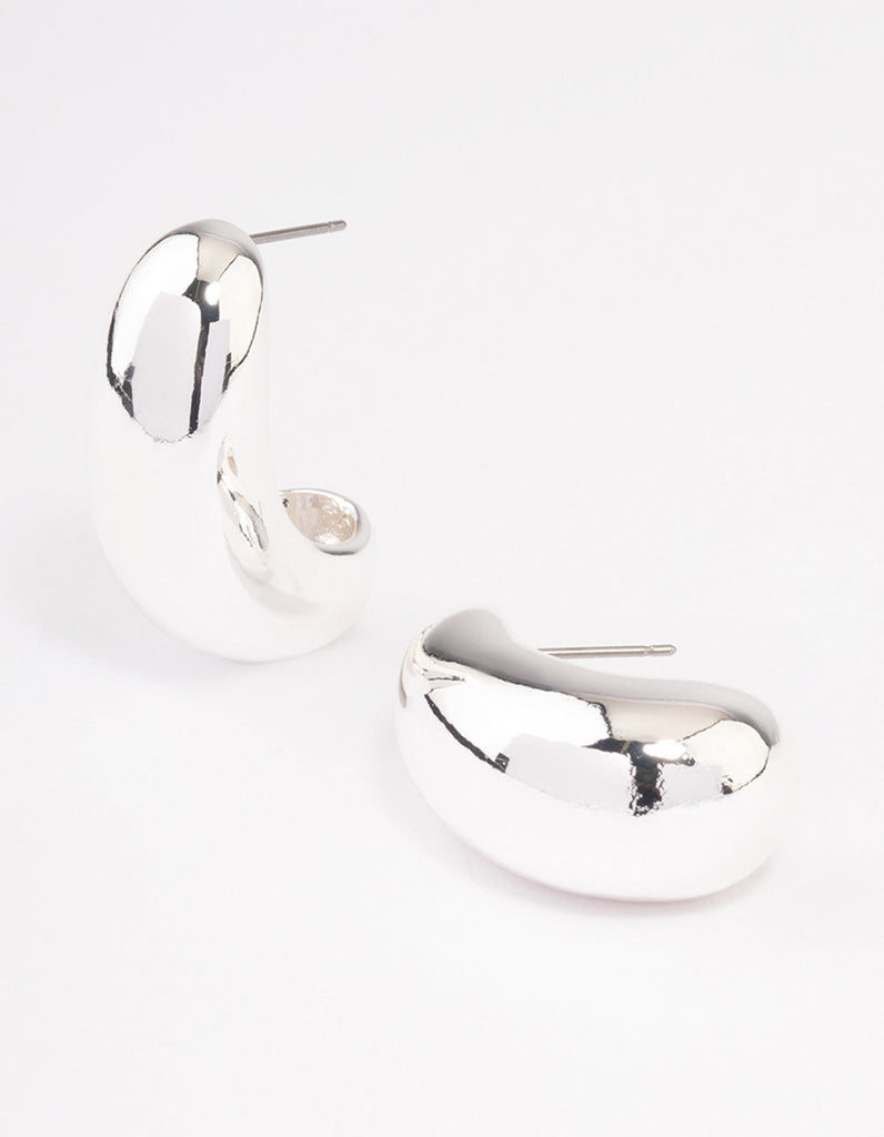 Silver Plated Small Bold Wide Hoop Earrings