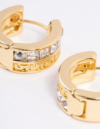Gold Plated Square Diamante Aztec Hoop Earrings - link has visual effect only