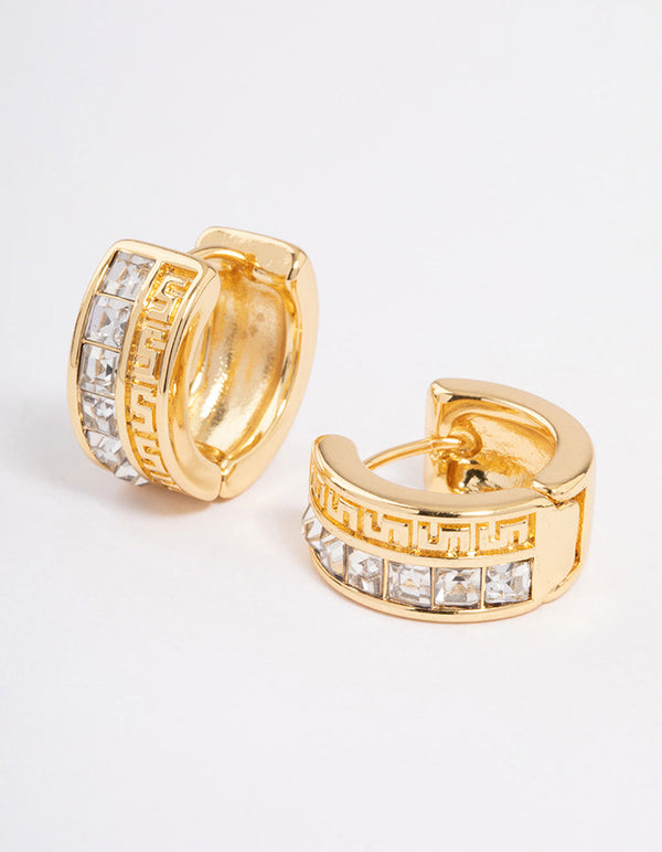Gold Plated Square Diamante Aztec Hoop Earrings