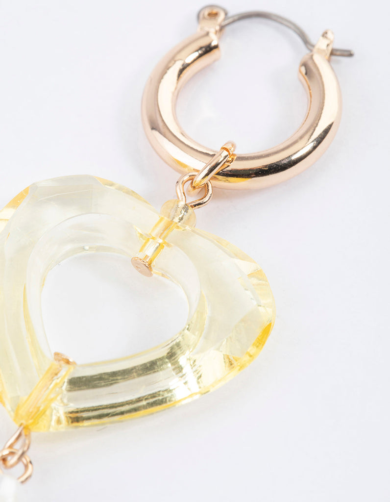 Gold Open Heart Pearl Drop Earrings