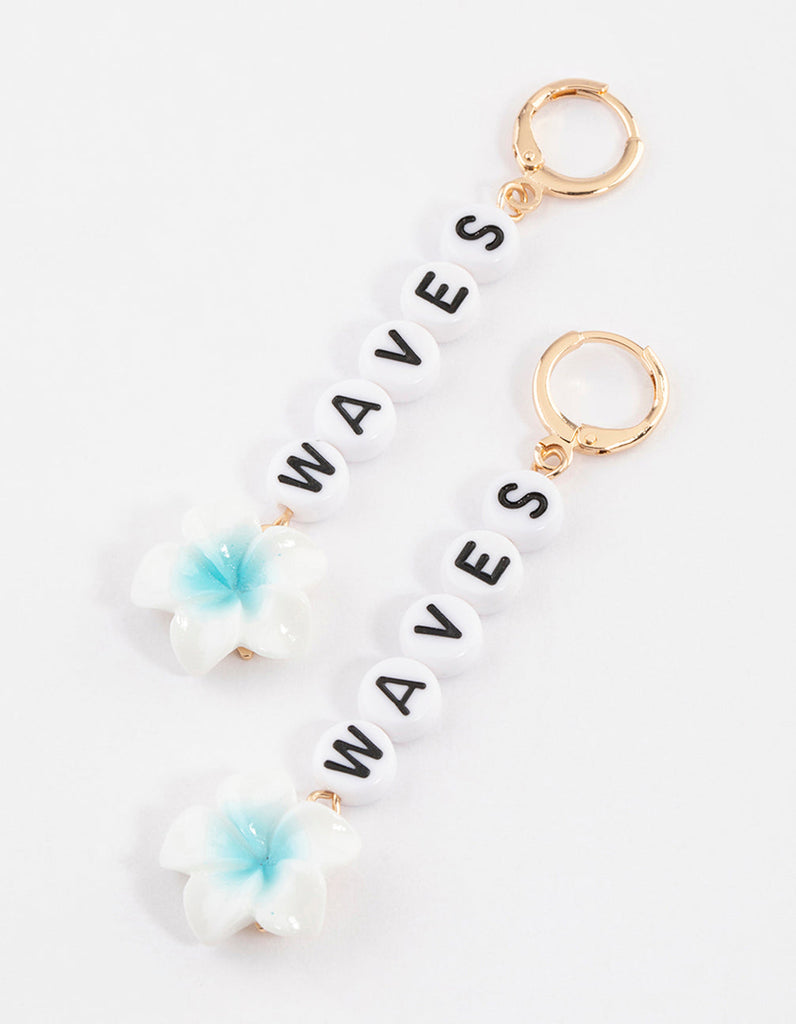Gold Wave Flower Drop Earrings