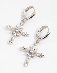 Rhodium Cubic Zirconia Decorated Cross Drop Earrings - link has visual effect only