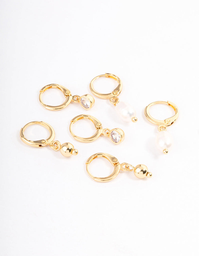 Gold Plated Pearl Drop Earrings Pack