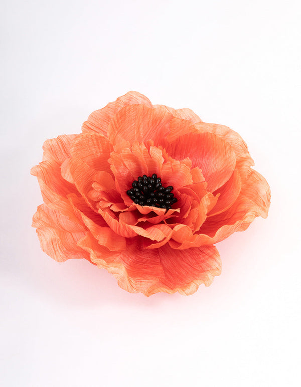 Coral Fabric Large Poppy Flower Corsage