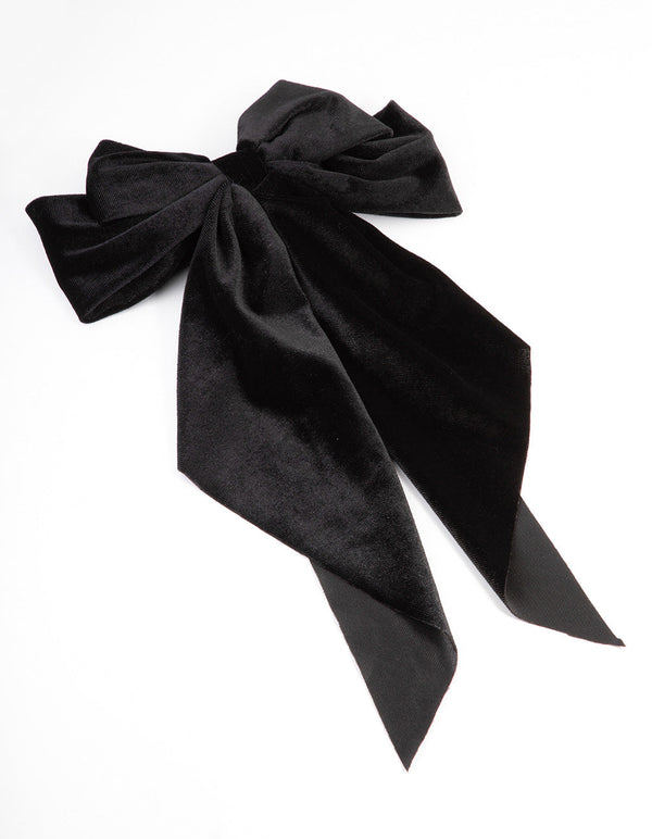 Black Fabric Velvet Drop Bow Clip