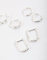 Silver Mini Shape Huggie Earrings Pack - link has visual effect only