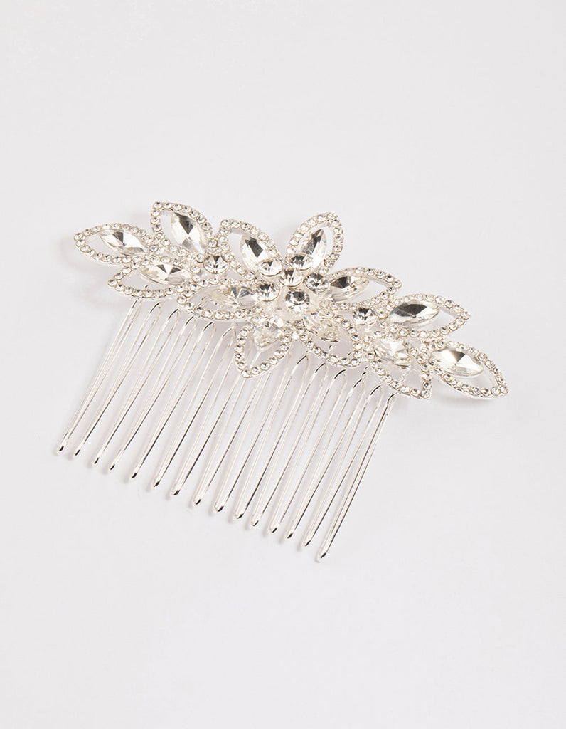 Silver Halo Flower Hair Comb