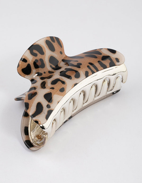 Acrylic Brown Leopard Print Arched Claw Clip
