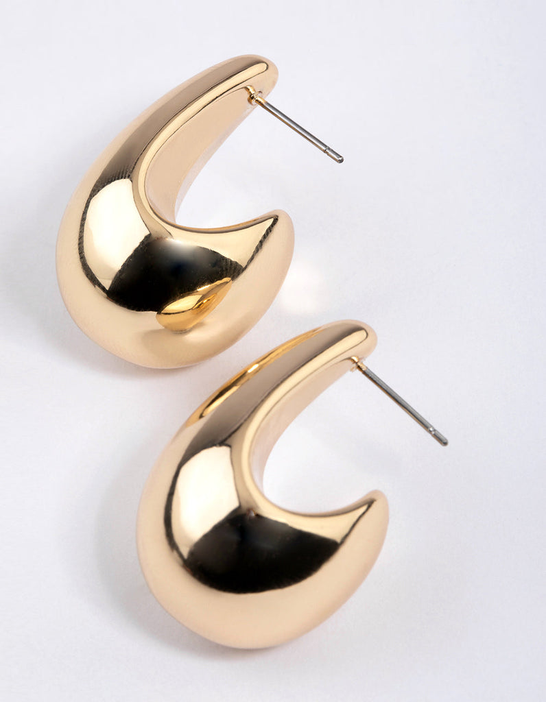 Gold Midi Pear Hoop Earrings