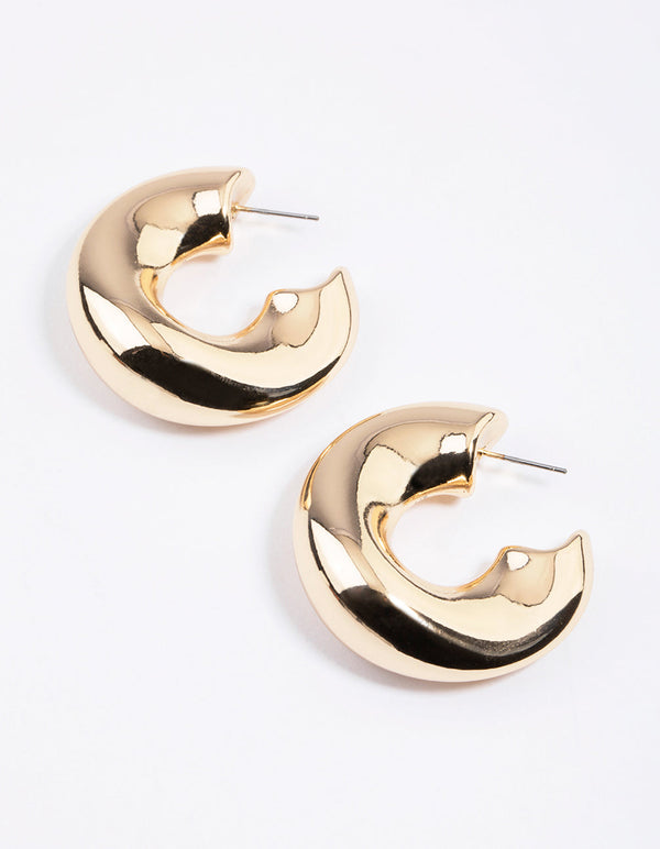 Gold Organic Thick Hoop Earrings