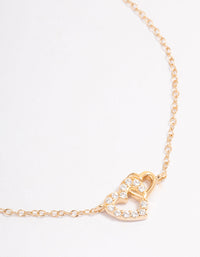Gold Plated Sterling Silver Cubic Zirconia Heart Link Bracelet - link has visual effect only