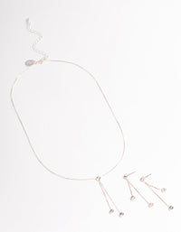 Silver Diamante Y-Shape Necklace & Drop Earrings Jewellery Set - link has visual effect only