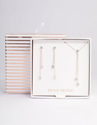 Silver Diamante Y-Shape Necklace & Drop Earrings Jewellery Set - link has visual effect only