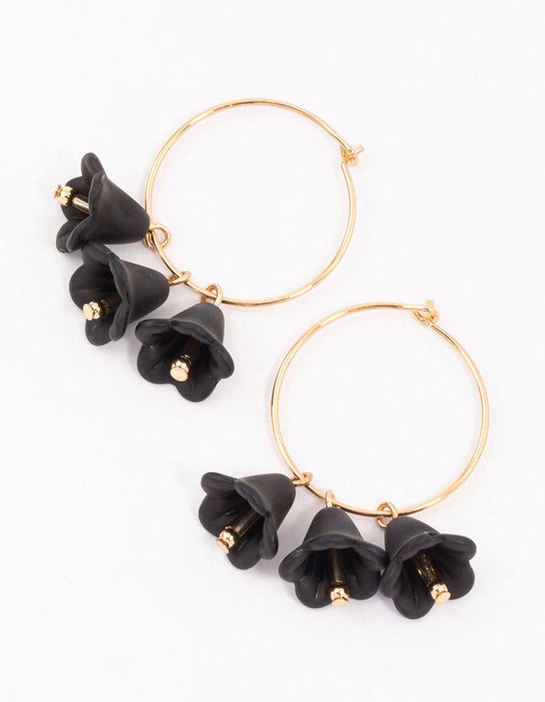 Gold Triple Flower Cluster Hoop Earrings