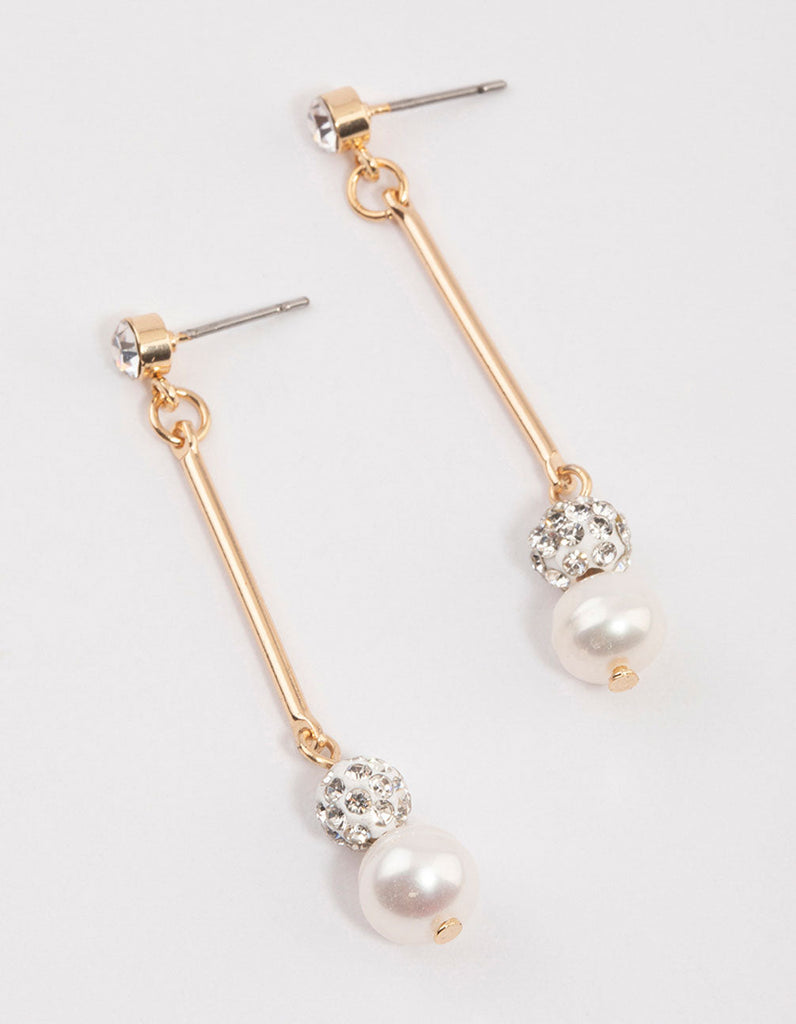 Gold Diamante Freshwater Pearl Drop Earrings