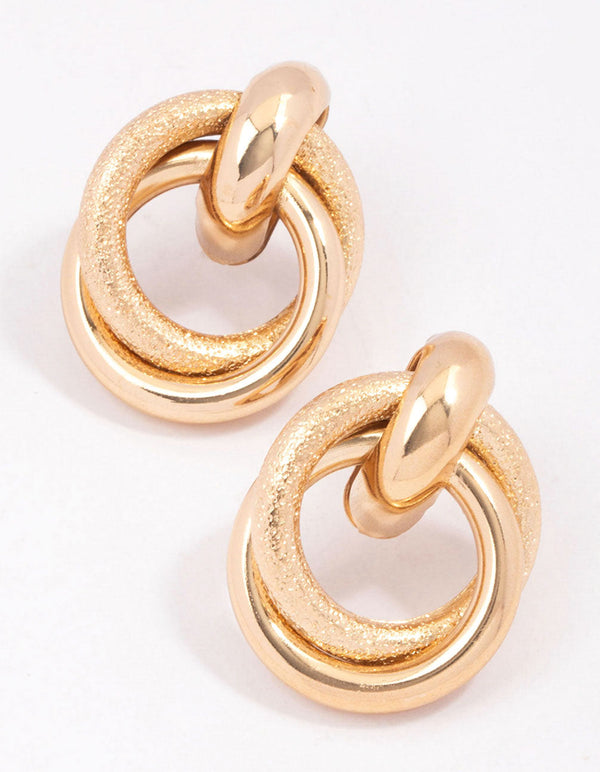 Gold Textured Doorknocker Stud Earrings