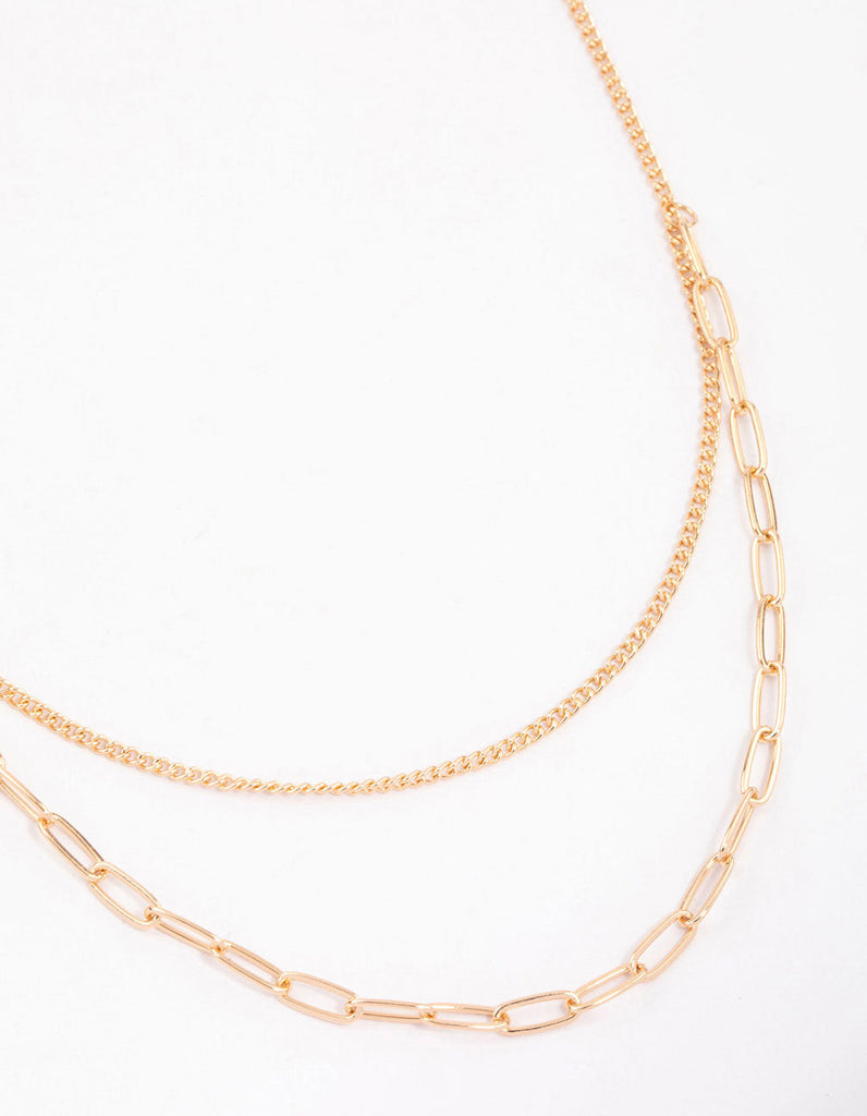 Gold Curb & Cable Layered Necklace