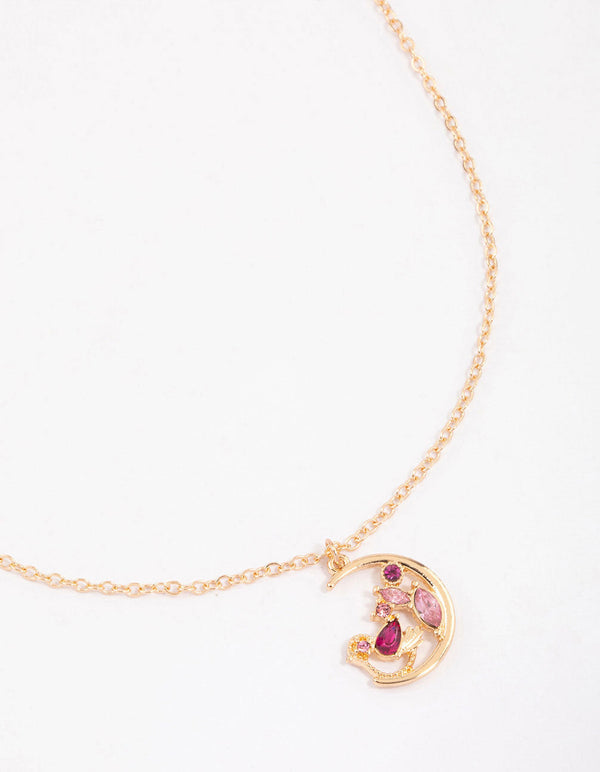 Gold Diamante Moon Crescent Necklace