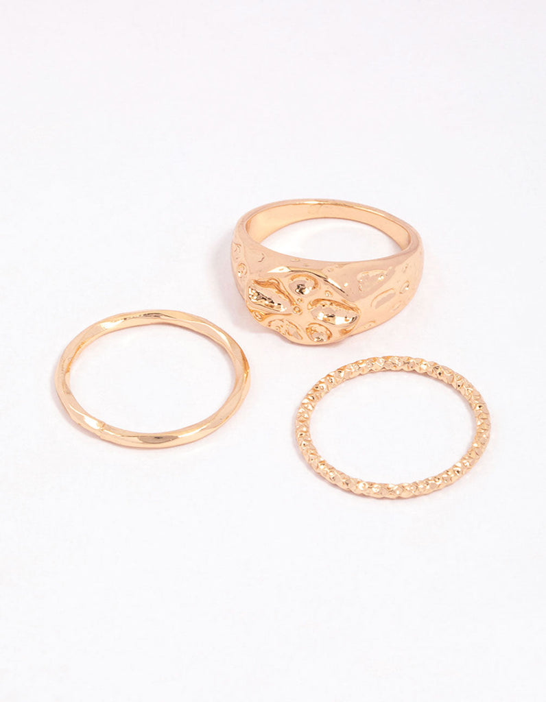 Gold Textured Signet Ring Pack
