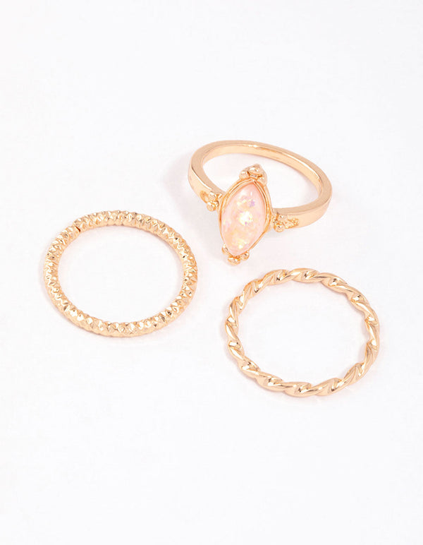 Gold Marquise Opal Twisted Ring Pack