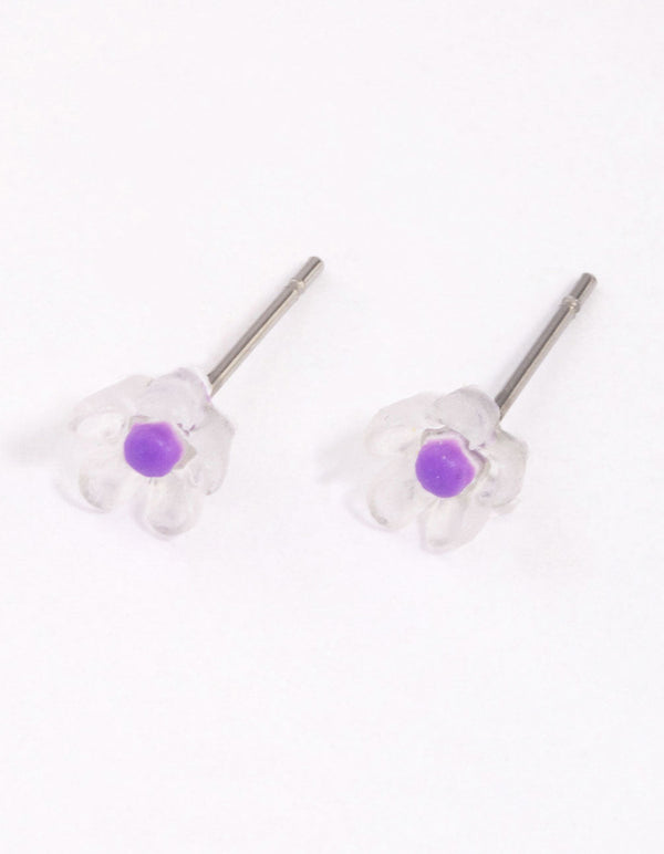 Purple Frosted Flower Stud Earrings