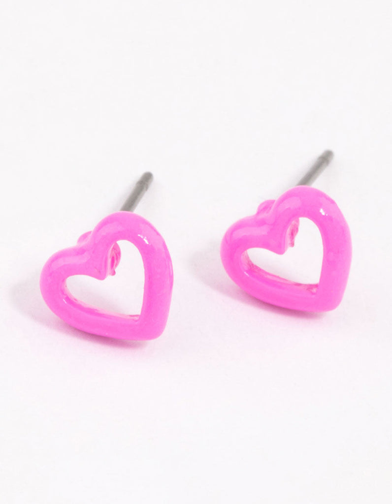 Pink Cut Out Heart Stud Earrings