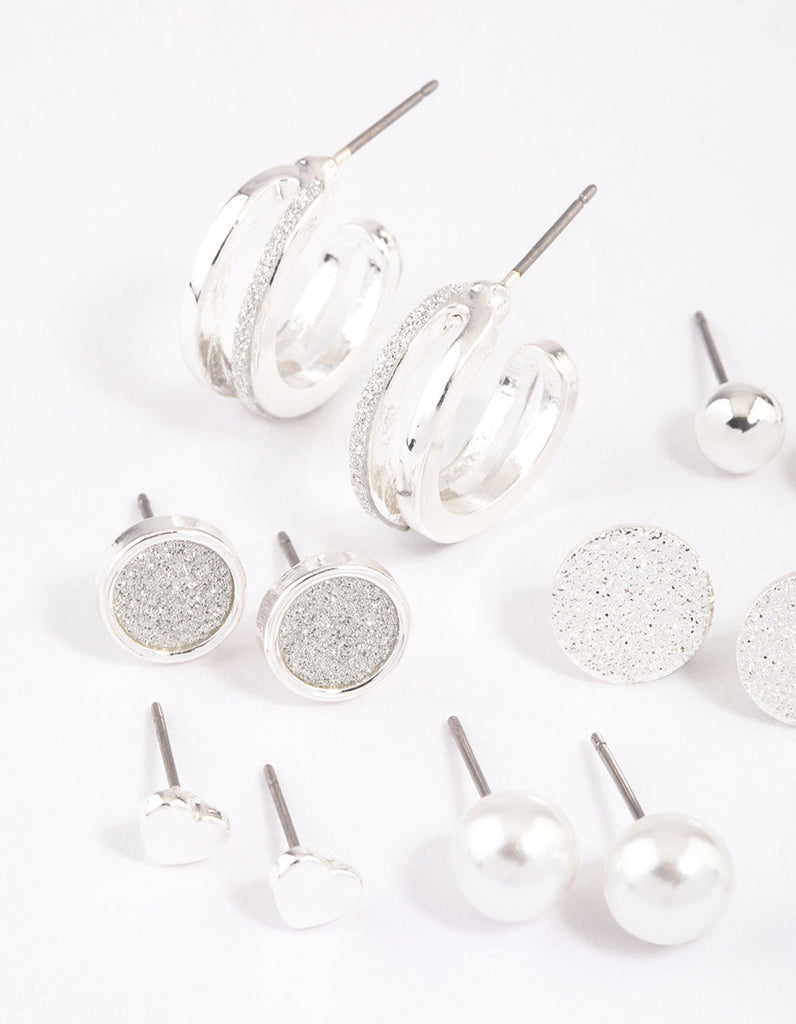 Silver Glitter Paper Mixed Earrings 8-Pack