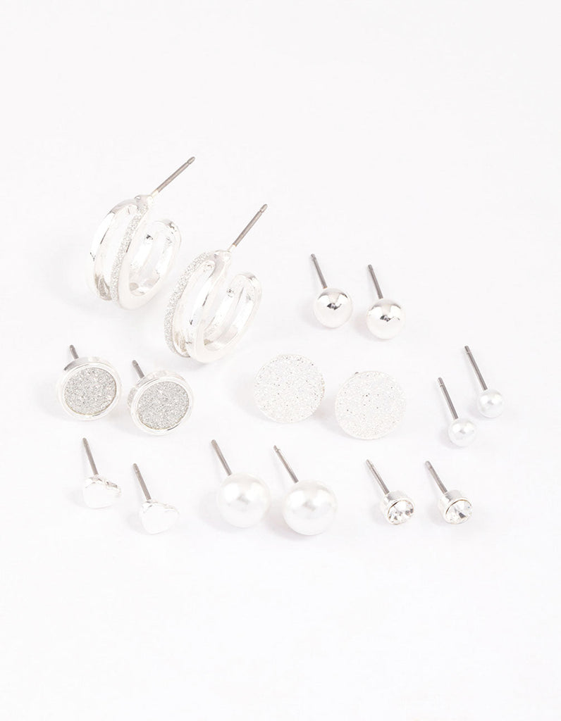 Silver Glitter Paper Mixed Earrings 8-Pack